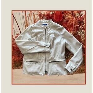 Apt. 9 Women’s Faux-Leather Jacket Cream Zip Front Quilted Shoulder Lined Size S